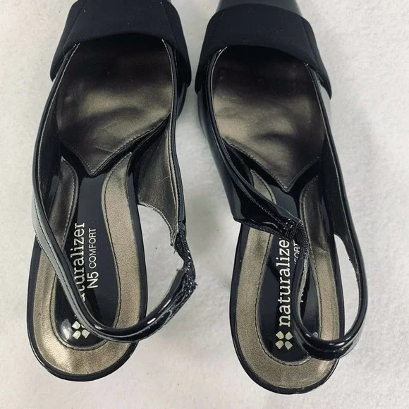 Naturalizer N5 Heels Shoes Black Comfort Question Patent Sling back 7.5 W - Picture 4 of 11